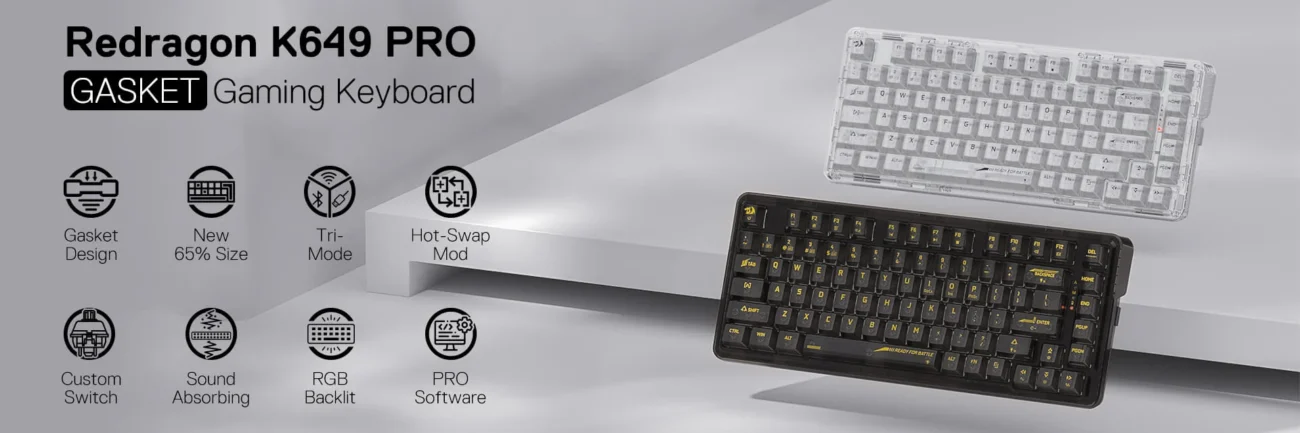 کیبورد بی سیم/باسیم ردراگون ELF Pro K649 شفاف مشکی