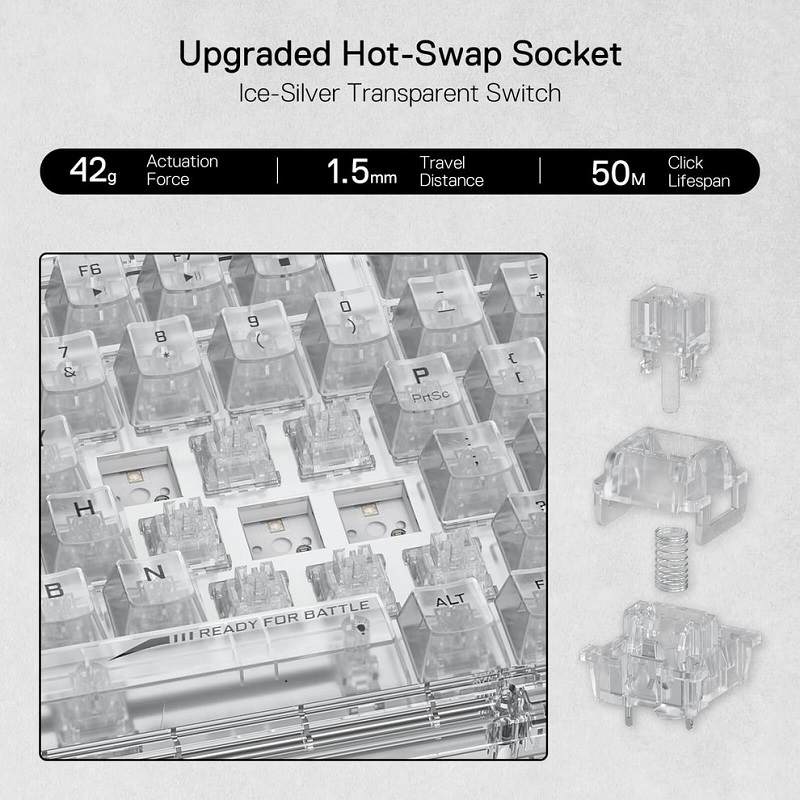 transparentkeyboard_1 کیبورد بی سیم/باسیم ردراگون ELF Pro K649 شفاف سفید