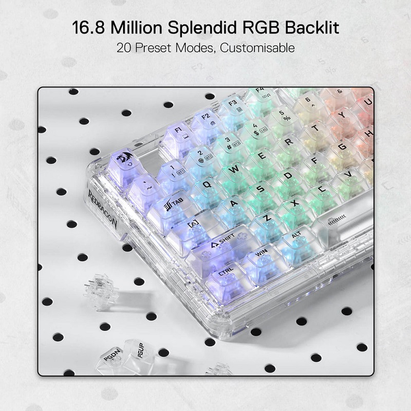 transparentkeyboard_4 کیبورد بی سیم/باسیم ردراگون ELF Pro K649 شفاف سفید