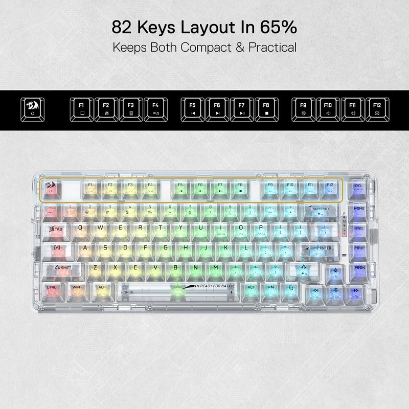 transparentkeyboard_8 کیبورد بی سیم/باسیم ردراگون ELF Pro K649 شفاف سفید