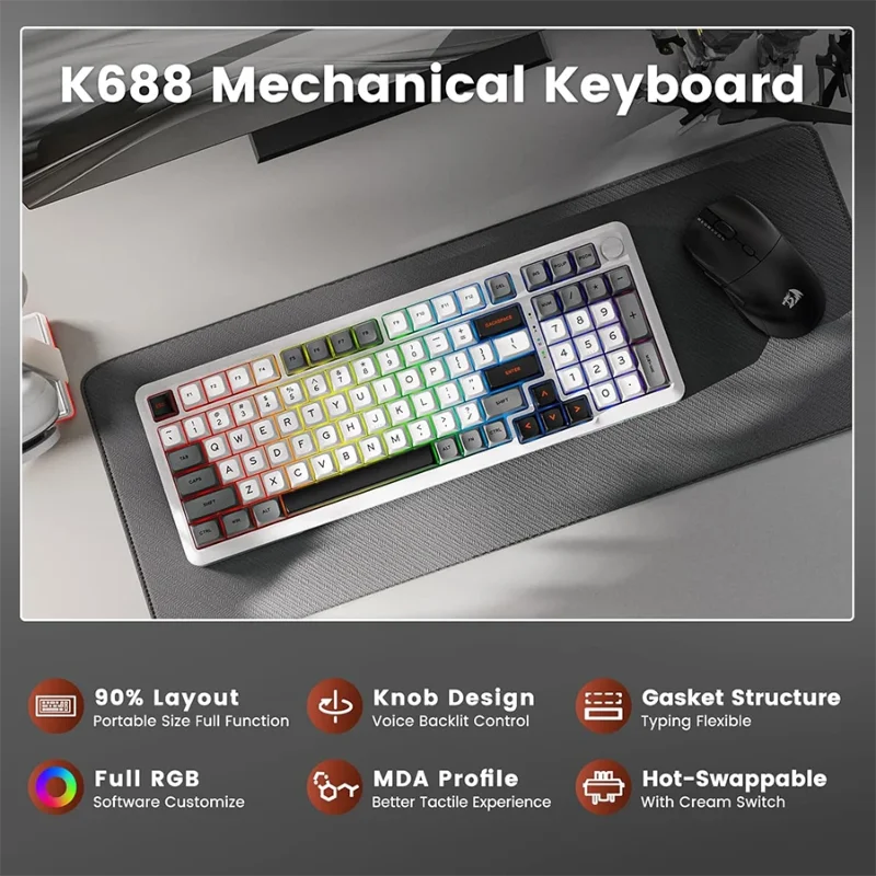 کیبورد بی سیم/با سیم ردراگون Bragi Pro K688 WGL